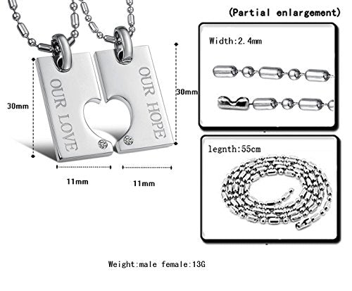 Asma Combine Heart Titanium Stainless Steel Couple Pendant Necklace