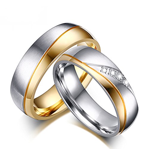 Asma Jewel House 18k Gold Plated Zirconia Stainless Steel Engagement Wedding Band Couple Ring