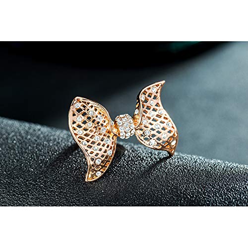 Asma Jewel House Trendy Gold Bowknot Rhinstones Hollow Ring for Women and Girls