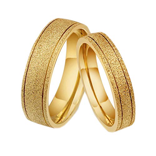 Asma Jewel House Gold Color Matte Frost Stainless Steel Lover's Wedding Couple Ring