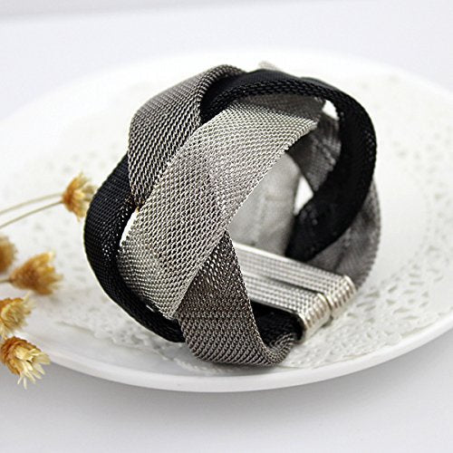 Asma Trendy Black & Silver Alloy Magnetic Bracelet for Women