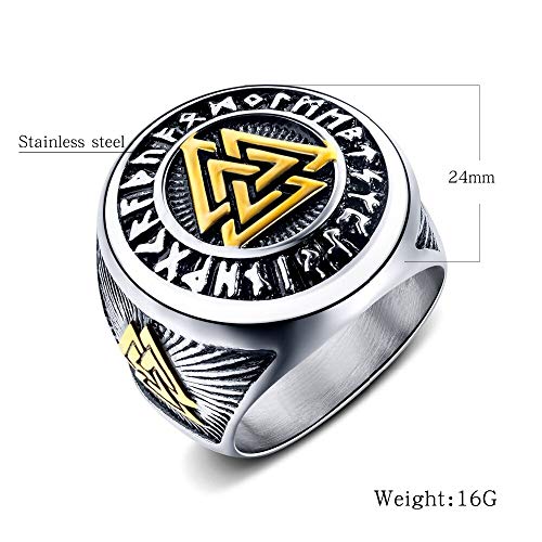 Asma Jewel House Stainless Steel Norse Viking Celtic knot Odin logo tripple valknut ring For Men Boys (9.0)