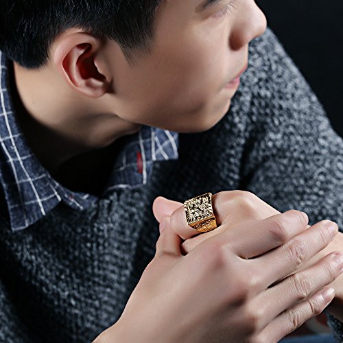 Asma Flying Eagle Gold Plated Copper Chinese Carving Traditional Charm Ring Adjustable for Men/Boys