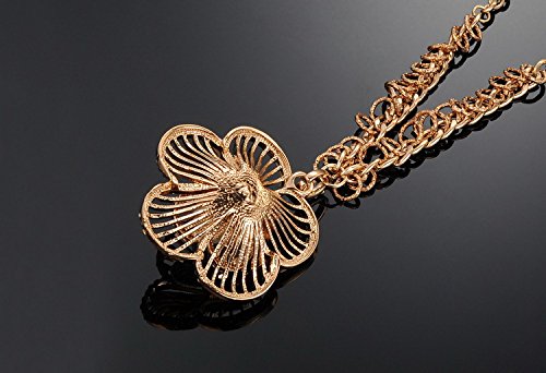 Asma Stainless Steel Rose Gold Plated Flower Design Pearl Long Chain Necklace for Women