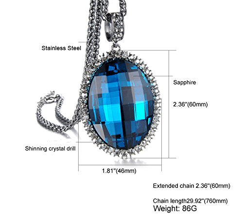 Asma Blue Sapphire Rhinestone Long Chain Sweater Necklace for Women