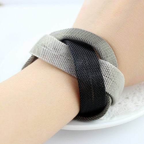 Asma Trendy Black & Silver Alloy Magnetic Bracelet for Women