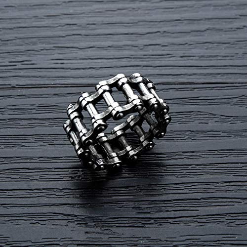 Asma Jewel House Stylish Motorcycle Biker Chain Stainless Steel Bicycle Link Band Ring for Men Boys (Antique Silver, 9.0)