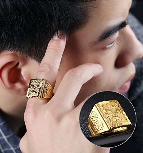 Asma Flying Eagle Gold Plated Copper Chinese Carving Traditional Charm Ring Adjustable for Men/Boys