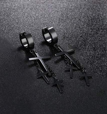 Asma Jewel House Black Stainless Steel Unisex Earrings Trendy Cross Charms Dangle for Men Women