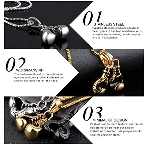 Asma Jewel House Stainless Steel Gold Tone Double Boxing Glove Pendant Necklace Chain for Men