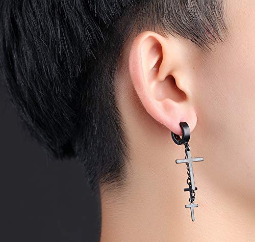 Asma Jewel House Black Stainless Steel Unisex Earrings Trendy Cross Charms Dangle for Men Women