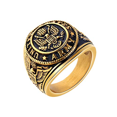 Asma Jewel House Stainless Steel Domineering Vintage Eagle United States US Army Military Ring Gold/Silver Color for Men Boys (Gold)