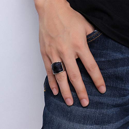 Asma Jewel House Stainless Steel Vintage Square Gemstone Blue Black Sandstone Band Ring for Men