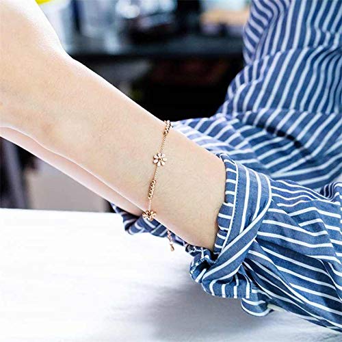 Asma Jewel House Simple Style Two colors Rose Gold and Silver Daisy Flower Sun Flower Chain Stainless Steel Bracelet for Women Girls