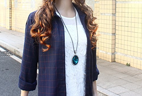 Asma Blue Sapphire Rhinestone Long Chain Sweater Necklace for Women