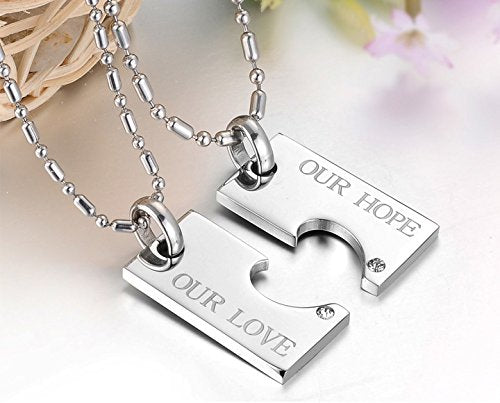 Asma Combine Heart Titanium Stainless Steel Couple Pendant Necklace