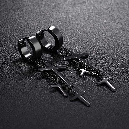 Asma Jewel House Black Stainless Steel Unisex Earrings Trendy Cross Charms Dangle for Men Women