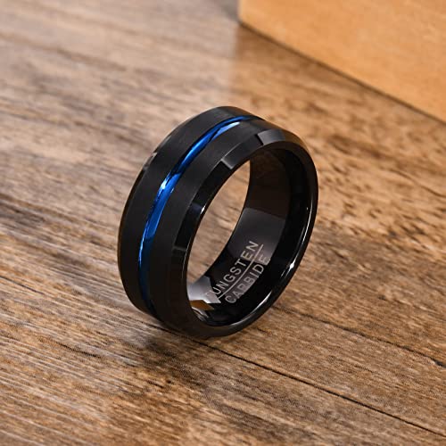 Asma Jewel House black colour 100% pure tungsten steel with blue channels wedding ring for men (Black)