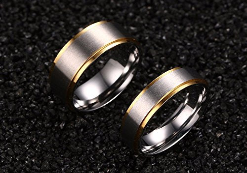 Asma Jewel House 2-Tone Stainless Steel Metal Brush Finish Simple Design Promise Band Couple Ring for Men and Women