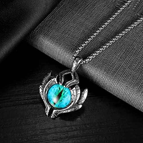 Asma Jewel House Stainless Steel Hip Hop Demon Blue Evil Eye Pendant Necklace for Men