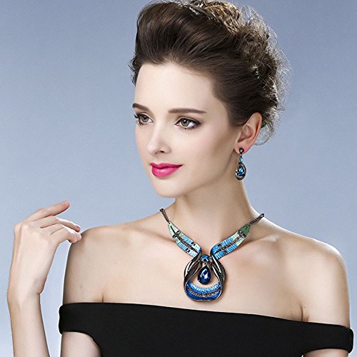 Asma Jewel House blue green big gem Crystal Statement bead collar choker necklace set with earrings for women