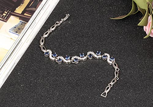 Asma Jewel House 3A Cubic Zirconia Vintage Blue White Link Chain Bracelet for Women