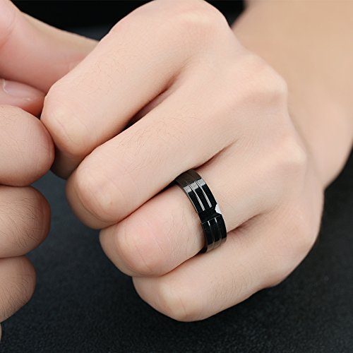 Asma Jewel House Full Black Stainless Steel w/Zirconia & Groove Design 6mm Width Ring for Men/Boys