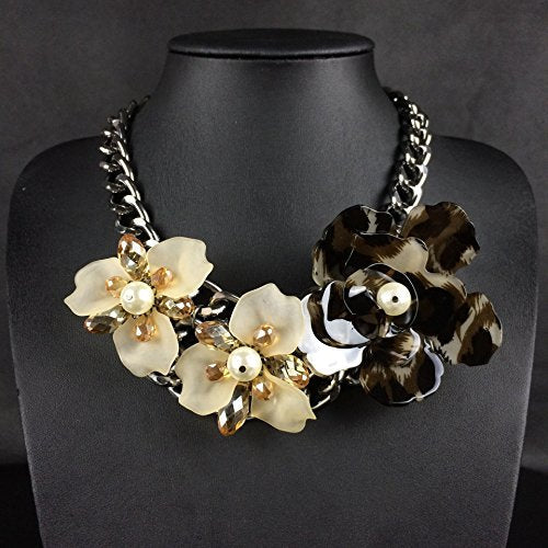 Asma Leopard Design 3 Flower Designer Necklace for Women