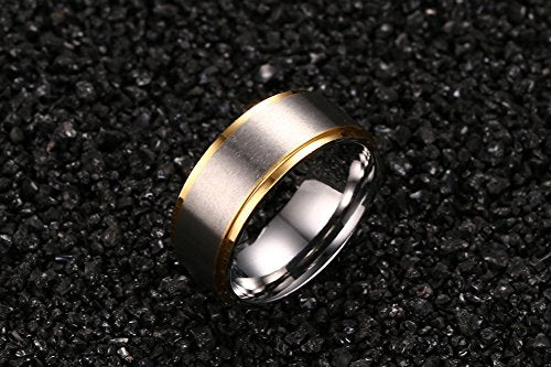 Asma Jewel House 2-Tone Stainless Steel Metal Brush Finish Simple Design Promise Band Couple Ring for Men and Women