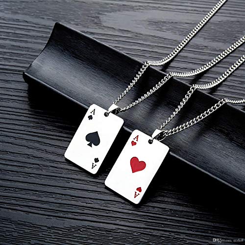 Asma Jewel House Unisex Stainless Steel Ace of Spades Heart Lucky Poker Card A Red and Black Pendant Necklace for Men and Women (Black)