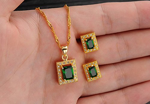 Asma 18k yellow gold plated rectangle shape austrian crystals necklace with earrings for women