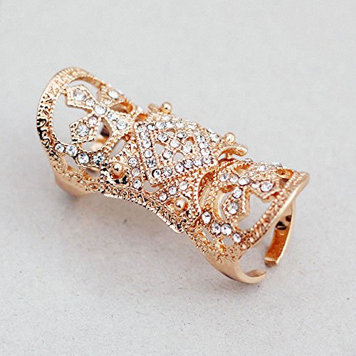 Asma Crystal Cross Knuckle Ring Gold Color Plated Metal Alloy Double Ring Adjustable for Women/Girls