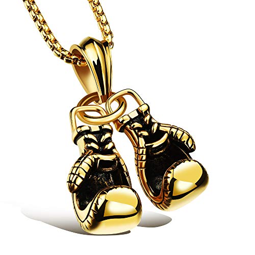 Asma Jewel House Stainless Steel Gold Tone Double Boxing Glove Pendant Necklace Chain for Men