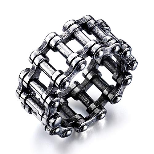 Asma Jewel House Stylish Motorcycle Biker Chain Stainless Steel Bicycle Link Band Ring for Men Boys (Antique Silver, 9.0)