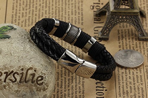 Asma Jewel House Genuine Leather Biker Bracelet Stainless Steel Magnetic Clasp Bracelet for Men