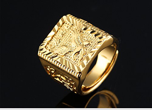 Asma Flying Eagle Gold Plated Copper Chinese Carving Traditional Charm Ring Adjustable for Men/Boys