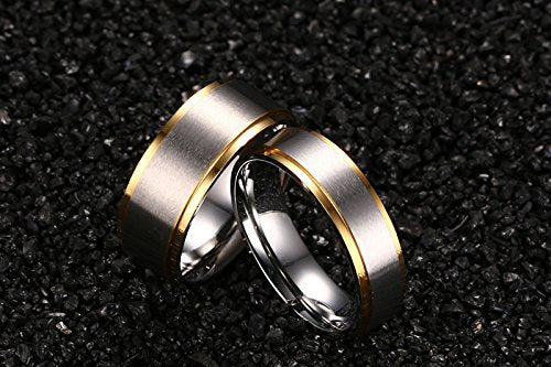 Asma Jewel House 2-Tone Stainless Steel Metal Brush Finish Simple Design Promise Band Couple Ring for Men and Women