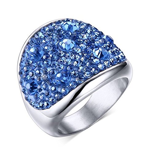 Asma Jewel House Stainless Steel Blue CZ Crystals Wedding Ring for Women