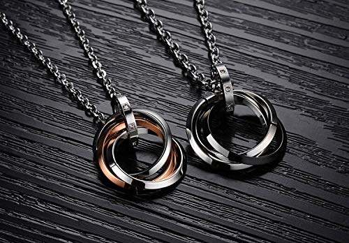 Asma Jewel House Three Rings Round Circle Pendant Couple Love Matching Pendant Necklace for Lovers/Couples Set of 2