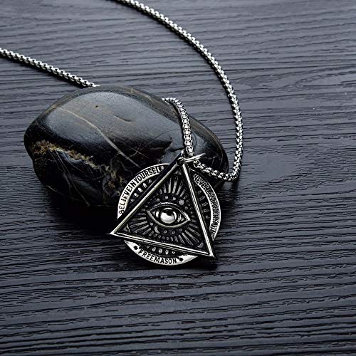 Asma Jewel House Horus Eye of Providence Freemason Evil Eye Stainless Steel Talisman Sign Necklace for Men/Boys