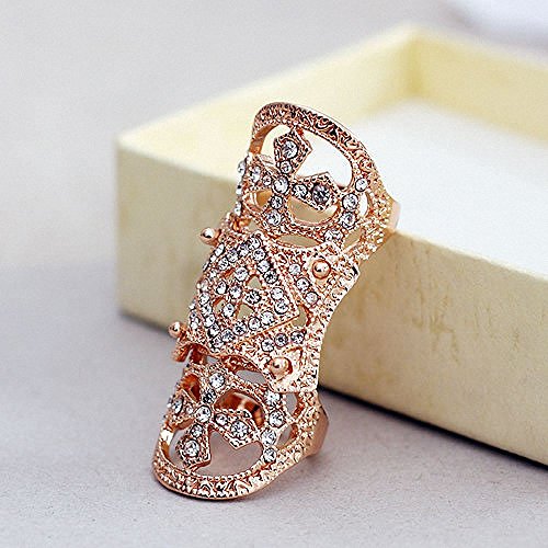 Asma Crystal Cross Knuckle Ring Gold Color Plated Metal Alloy Double Ring Adjustable for Women/Girls