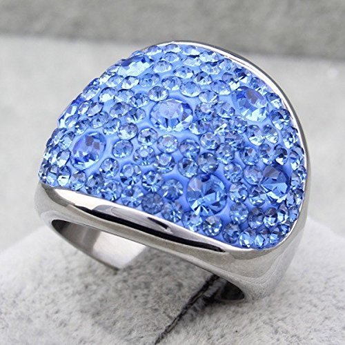 Asma Jewel House Stainless Steel Blue CZ Crystals Wedding Ring for Women