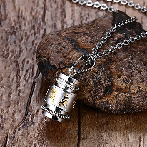 Asma Jewel House Cool Rotatable Mantra Stainless Steel Prayer Pendant Free Chain 20" Chain Necklace for Men/Boys