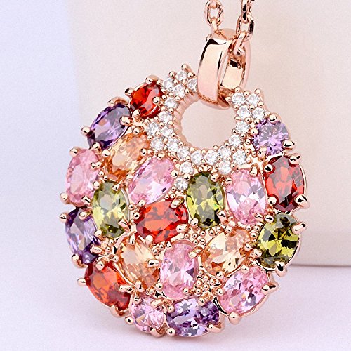 Asma Bohemian Style 18k Rose Gold Plated CZ Luxury Multicolor Round Pendant Necklace Sparkling Multi Color AAA Cubic Zirconia Inlaid for Women