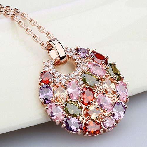 Asma Bohemian Style 18k Rose Gold Plated CZ Luxury Multicolor Round Pendant Necklace Sparkling Multi Color AAA Cubic Zirconia Inlaid for Women