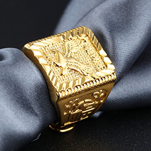 Asma Flying Eagle Gold Plated Copper Chinese Carving Traditional Charm Ring Adjustable for Men/Boys