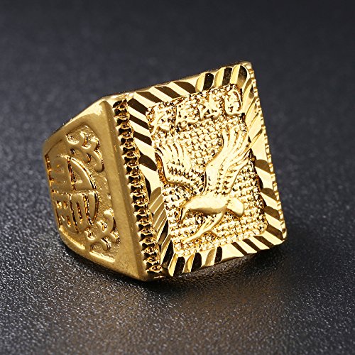 Asma Flying Eagle Gold Plated Copper Chinese Carving Traditional Charm Ring Adjustable for Men/Boys